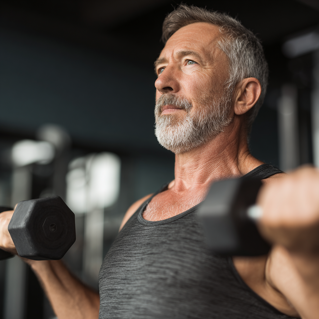 Mature adult engaging in strength training exercise